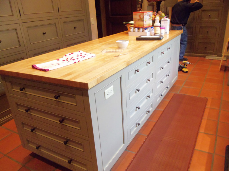 Island with maple distressed butcher block