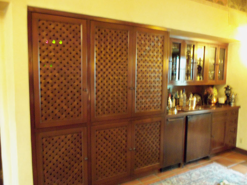 Woven Mahogany doors for wet bar & entertainment unit
